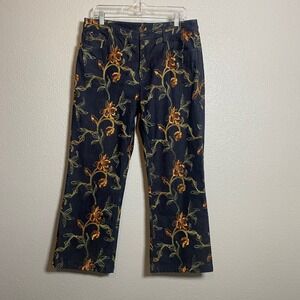 Dark Wash Embroidered Jeans 12P Wide Leg Bohemian Floral Feminine Denim Festival